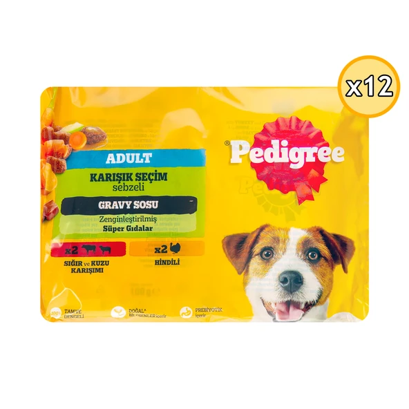 Pedigree Sığır Etli & Kuzu Etli ve Hindili 4x100 gr Yetişkin Köpek Yaş Maması 12 Adet ürün görseli 1