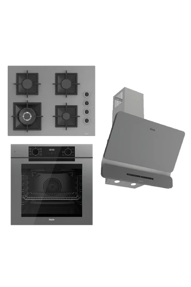 FRYART-SILENTART Serisi Gri Set (SC408-WFA + QEP63CPR +D082-SA ) - Döküm Izgara / 65 cm Ocak ürün görseli 1
