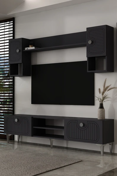 Dekortis Home Dekor 180DHDTÜR3AG HERA LAZER DESENLİ TV ÜNİTESİ ANTRASİT-GÜMÜŞ ürün görseli 1