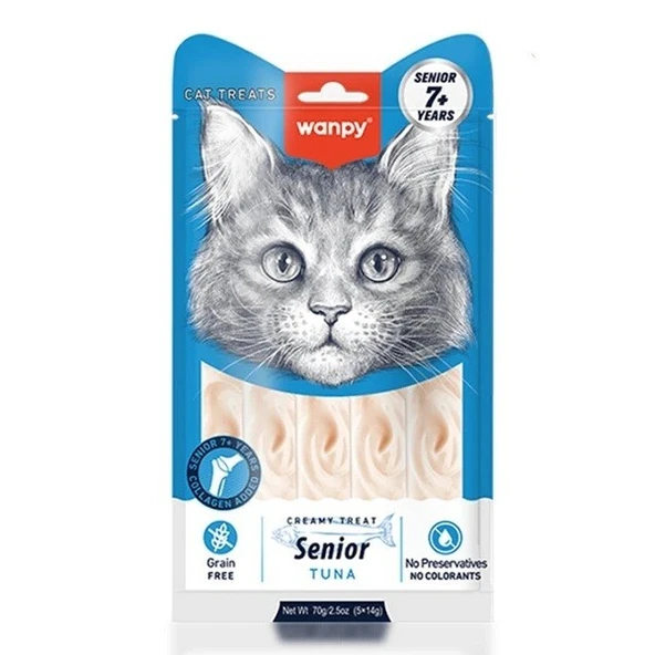 Wanpy Senior Ton Balıklı 7+ Yaşlı Sıvı Kedi Ödül Maması 5x14 gr ürün görseli 1