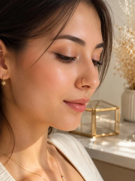 925 Ayar Gümüş Altın Renk Halka Burun Hızması Piercing Unisex Minimal Burun Piercing ürün görseli 1