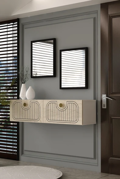 Dekortis Home Dekor 120DHDDR3BTA HERA LAZER DESENLİ DRESUAR BEYAZ-TRAVERTEN-ALTIN ürün görseli 1