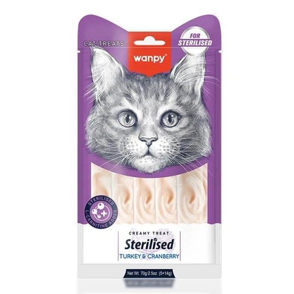 Wanpy Sterilised Hindi & Kızılcıklı Kısırlaştırılmış Sıvı Kedi Ödül Maması 5x14 gr ürün görseli 1