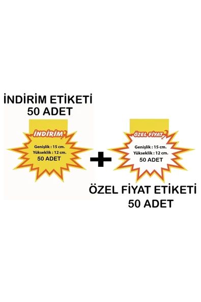 İndirim / Özel Fiyat Baskılı Yıldızlı Fiyat Etiketi 15x12 cm 50+50 Ad.Set ürün görseli 1