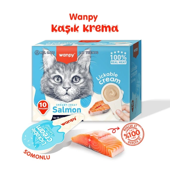 Wanpy Somonlu Kaşıklı Sıvı Kedi Ödül Maması 10*16 gr ürün görseli 1