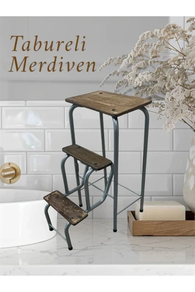 Sözbir Merdiven AHŞAP DETAYLI KATLANIR TABURELİ MERDİVEN ürün görseli 1