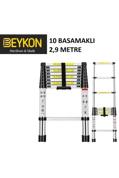 Sözbir Merdiven 10 Basamaklı Teleskopik Uzayan Merdiven 2,9 Metre ürün görseli 1