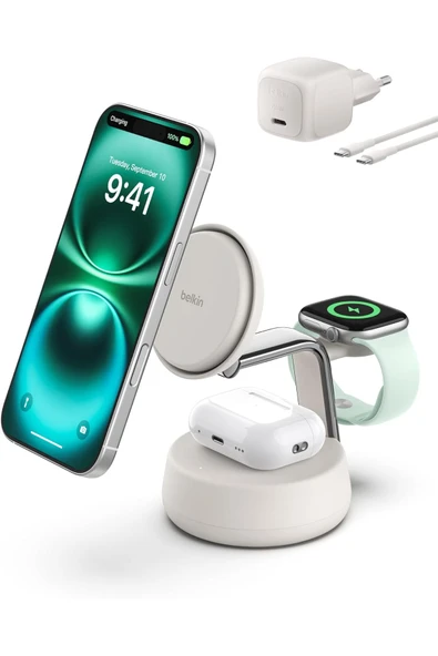 UltraCharge Pro MagSafe Uyumlu 3’ü 1 Arada Qi2 25W Kablosuz Şarj Cihazı, iPhone 17, ürün görseli 1