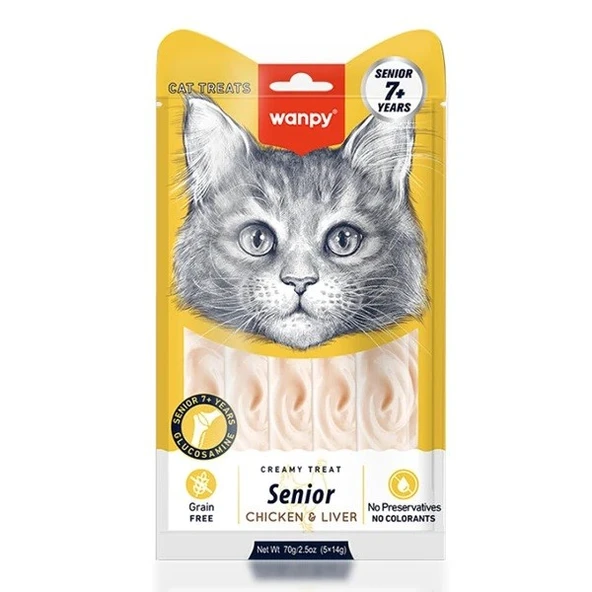 Wanpy Senior Tavuklu & Ciğerli 7+ Yaşlı Sıvı Kedi Ödül Maması 5x14 gr ürün görseli 1