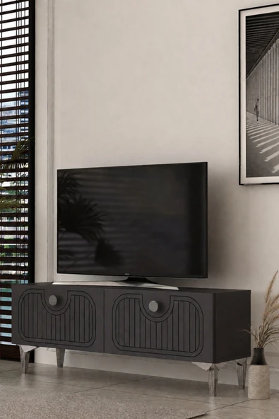Dekortis Home Dekor 120DHDTS3AG HERA LAZER DESENLİ TV SEHPASI ANTRASİT-GÜMÜŞ ürün görseli 1
