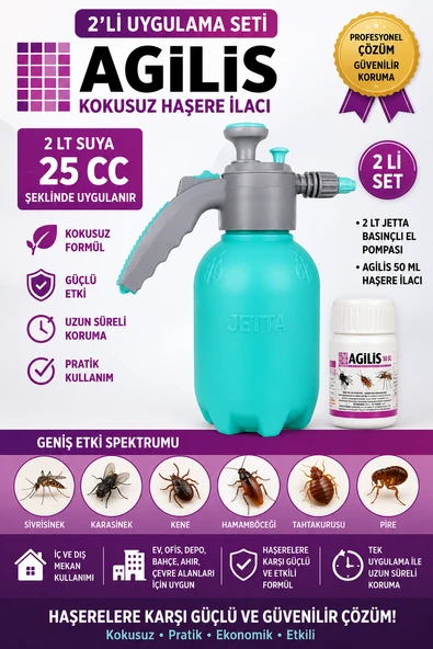 Agilis 10 Sc 50ML + 2lt Jetta Basınçlı El Pompası - Sivrisinek Karasinek Hamamböceği Tahtakurusu Kene Pire Etkili ürün görseli 1
