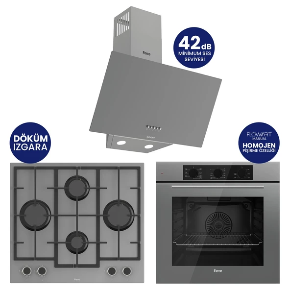Chef Edition Turbolu Gri 3'lü Ankastre Set QBL62CPR-LN388-D088SA ürün görseli 1