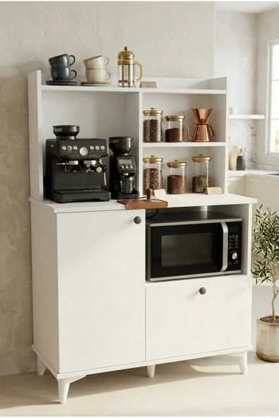 papi-co Coffee Time Kahve Köşesi Dolabı | Çok Amaçlı Mutfak Dolabı | Kahve Makinesi Standı | Mikrodalga Fırın Raflı Kahve İstasyonu ürün görseli 1
