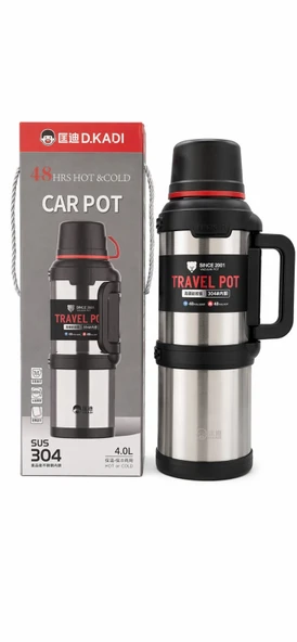 4 Litre Dev Termos 48 Saat Sıcak  Soğuk  Çift Bardaklı Paslanmaz Çelik Vakumlu Termos (Kamp Seyahat Araç Için) ürün görseli 1
