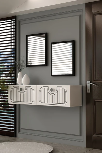 Dekortis Home Dekor 120DHDDR3BG HERA LAZER DESENLİ DRESUAR BEYAZ-GÜMÜŞ ürün görseli 1