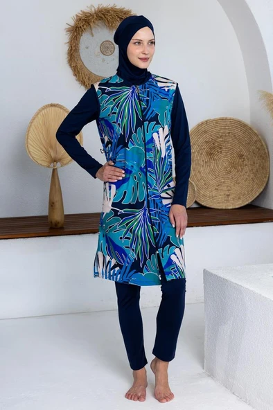Maresiva 262302 Tewny Jileli Lycra Uzun Kollu Tam Boy Tesettür Mayo ürün görseli 1