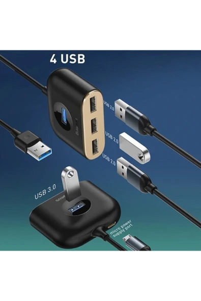 Square Round 4in1 Usb Hub Adaptör (Usb3.0 To Usb3.0*1+usb2.0*3) 1m ürün görseli 1