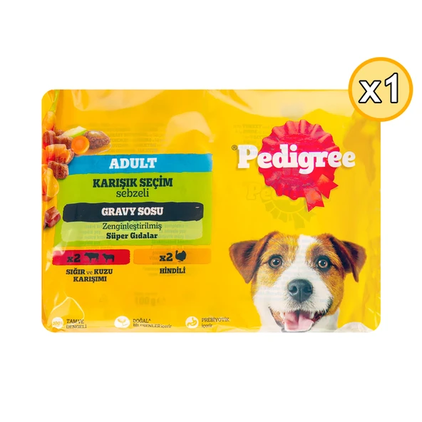 Pedigree Sığır Etli & Kuzu Etli ve Hindili 4x100 gr Yetişkin Köpek Yaş Maması 1 Adet ürün görseli 1