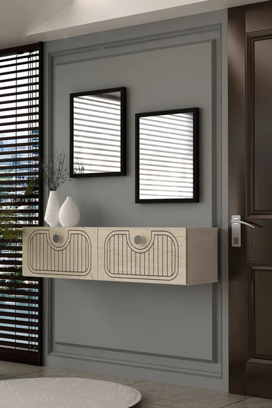 Dekortis Home Dekor 120DHDDR3BTG HERA LAZER DESENLİ DRESUAR BEYAZ-TRAVERTEN-GÜMÜŞ ürün görseli 1
