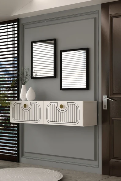 Dekortis Home Dekor 120DHDDR3BA HERA LAZER DESENLİ DRESUAR BEYAZ-ALTIN ürün görseli 1