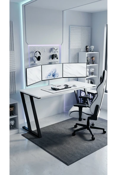 papi-co Titan Z Oyuncu Masası 140x60 cm Bilgisayar Masası Metal Ayaklı Çalışma ve Gaming Masası Beyaz Çam ürün görseli 1