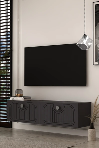 Dekortis Home Dekor 120DHDTDA3AG HERA LAZER DESENLİ DUVARA MONTE TV SEHPASI ANTRASİT-GÜMÜŞ ürün görseli 1
