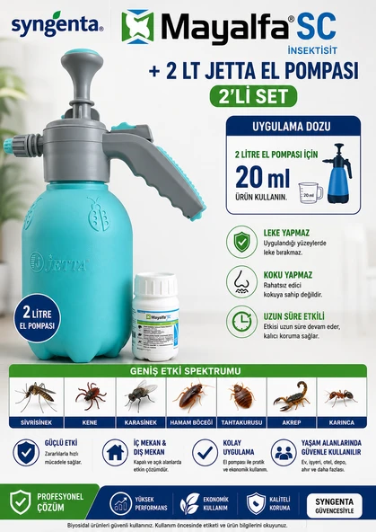 Syngenta Mayalfa Sc 50 ml + Jetta 2 Litre Basınçlı El Pompası Seti Sivrisinek, Kene, Hamamböceği, Tahtakurusu, Karınca ve Akrep Etkili ürün görseli 1