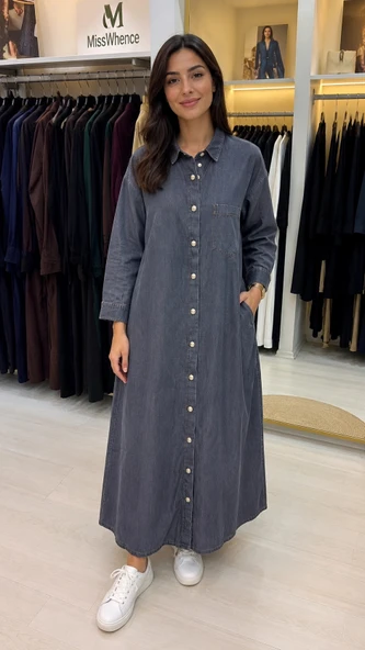 invee Blue Ridge denim inçe kumaş Gömlek elbise 7191 antrasit ürün görseli 1