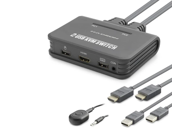 Hdmi Usb Kvm Switch 2 Port Hdmi 2 Port Usb Dahili Kablolu - Siyah HDX1361 ürün görseli 1