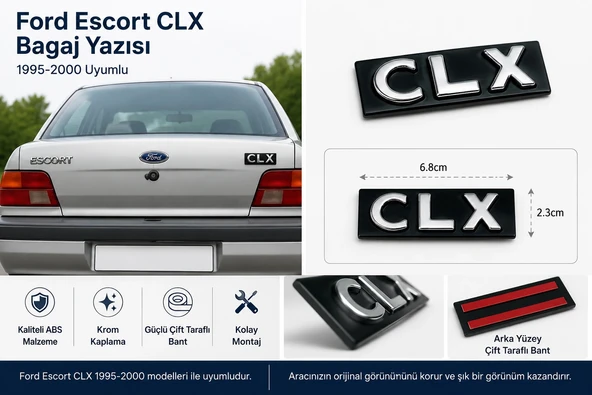 Ford Escort CLX Bagaj Yazısı Krom Arka Bagaj Amblemi 1995-2000 Uyumlu ürün görseli 1