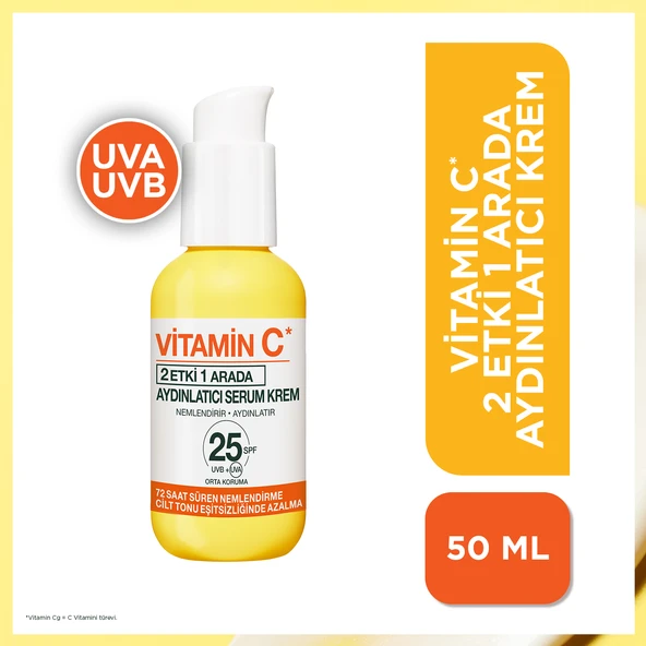 Garnier Vitamin C 2'si 1 Arada Aydınlatıcı Serum Krem, UVA, UVB, Yüz Güneş Kremi ürün görseli 1