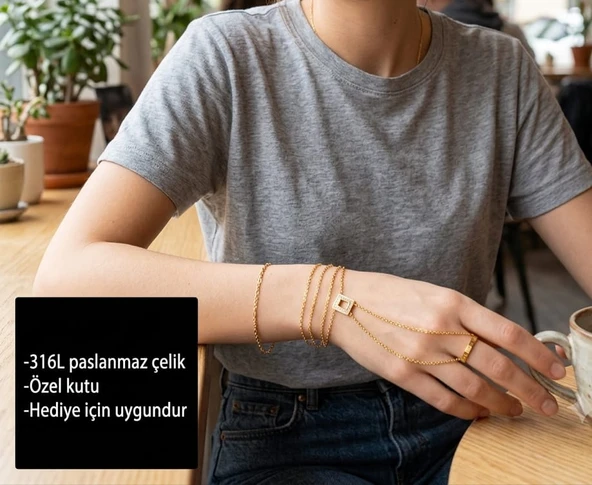 Aurélia Luxe Hand Chain Dikdörtgen taş detaylı Şahmeran Bileklik ürün görseli 1