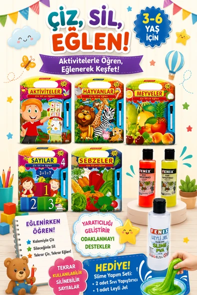 3-6 Yaşa Uygun Çiz Sil Eğlen Seti - 5 Kitap ürün görseli 1