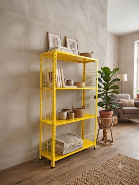 4 Katlı Renkli Tel Kafesli Dekoratif Çelik Raf - Çiçeklik rafı, Ofis Rafı 0,70 mm  Mavi 59x60 cm 150 cm ürün görseli 1