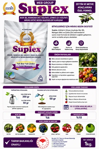 Mebor suplex Mikro Element Gübresi 1 kg  Zeytin ve Meyve Ağaçları ürün görseli 1