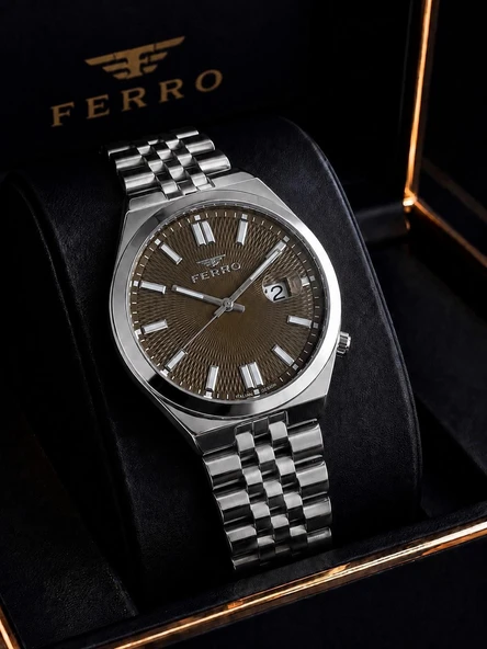 Ferro Premium İtalian Desing Çelik Kordon Nişan Ve Damat Saati 3 Atm Erkek Kol Saati EFM40136-B2 ürün görseli 1
