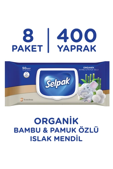 Selpak ® Organik Bambu Ve Organik Pamuk Özlü Islak Mendil 8'li 400 Yaprak ürün görseli 1