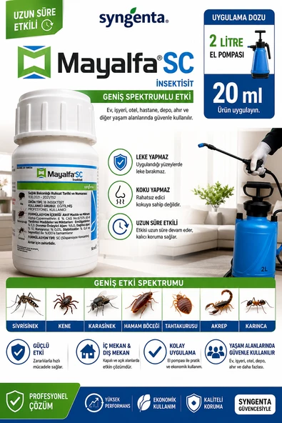 Syngenta Mayalfa SC 50 ml Profesyonel Haşere İlacı Uzun Süreli Koruma ile Sivrisinek, Kene, Hamamböceği Etkili ürün görseli 1