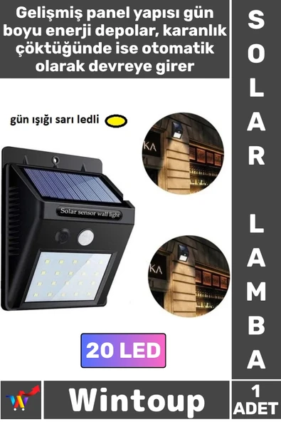 #Lamba Solar Bahçe Aydınlatma Gün Işığı Dış Mekan Hareket Sensörlü Güneş Enerjili Şık Lamba 20 Ledli ürün görseli 1