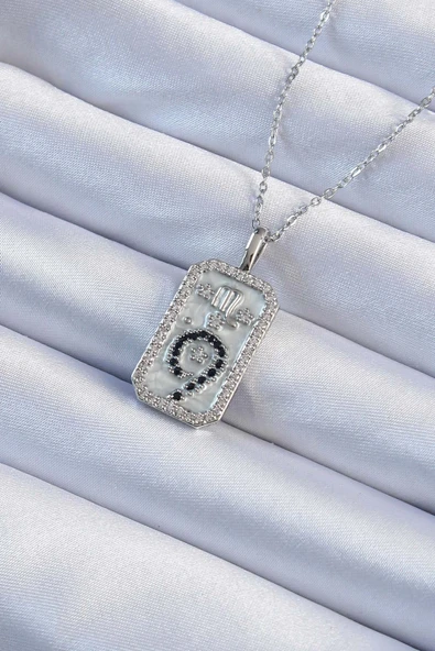 316L Çelik Zincir Gümüş Renk Zirkon Taşlı Papatya Figürlü Tarot Kolye ürün görseli 1