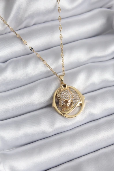 316L Çelik Gold Renk Zirkon Taşlı Jaguar Model Kadın Kolye ürün görseli 1
