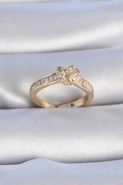 Pirinç Gold Renk Zirkon Taşlı Düğüm Model Kadın Yüzük ürün görseli 1