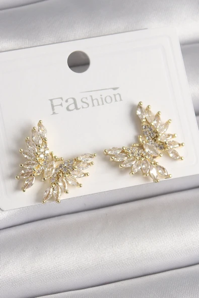 Pirinç Gold Renk Zirkon Taşlı Model Kadın Küpe ürün görseli 1