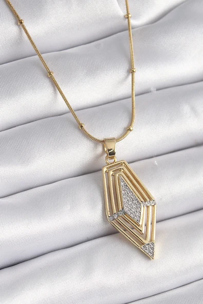 316L Çelik Gold Renk Zirkon Taşlı Model Kadın Kolye ürün görseli 1