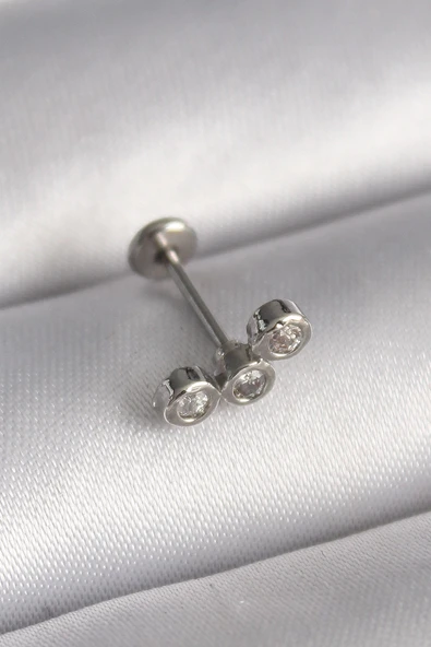 316L Çelik Gümüş Renk Zirkon Taşlı Tragus Piercing ürün görseli 1