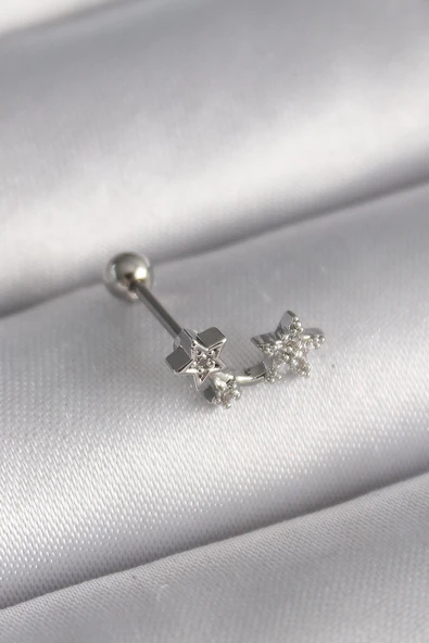 316L Çelik Gümüş Renk Zirkon Taşlı Yıldız Tragus Piercing ürün görseli 1