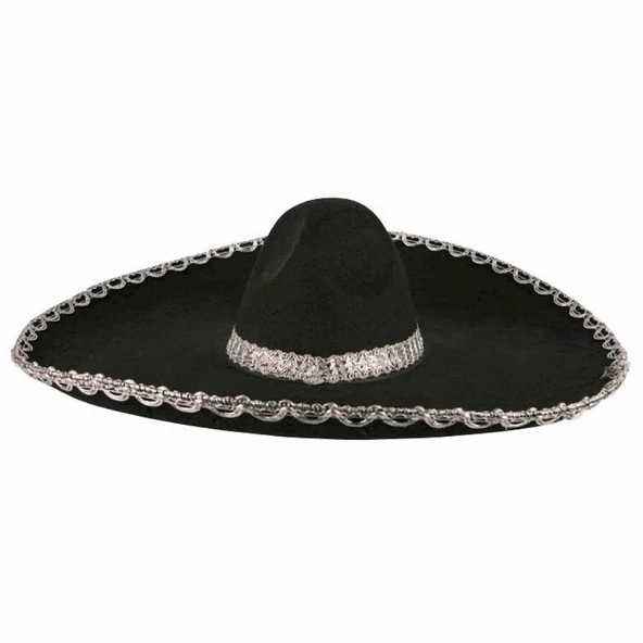Sombrero Meksika Şapkası Mariachi Gümüş Şeritli Yetişkin Boy ürün görseli 1