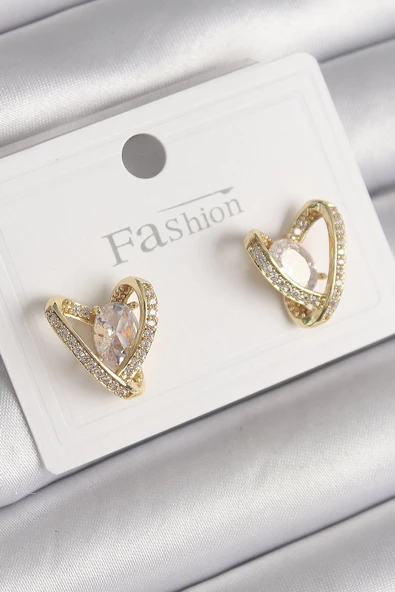 Pirinç Gold Renk Zirkon Taşlı Model Kadın Küpe ürün görseli 1