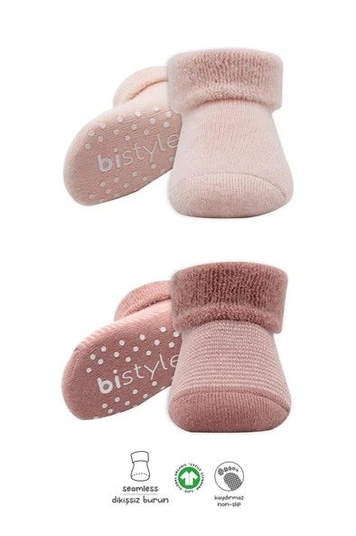 2'Li Çemberli Kaymaz Havlu Soket Çorap 10503 Pudra Pembe ürün görseli 1