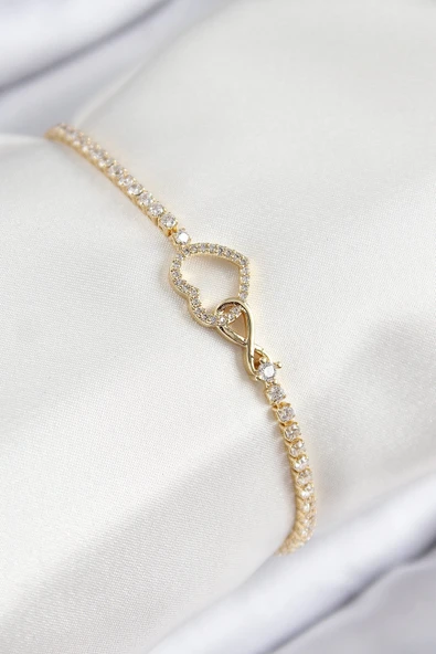 Pirinç Zirkon Taşlı Sonsuzluk Model Gold Renk Kadın Bileklik ürün görseli 1